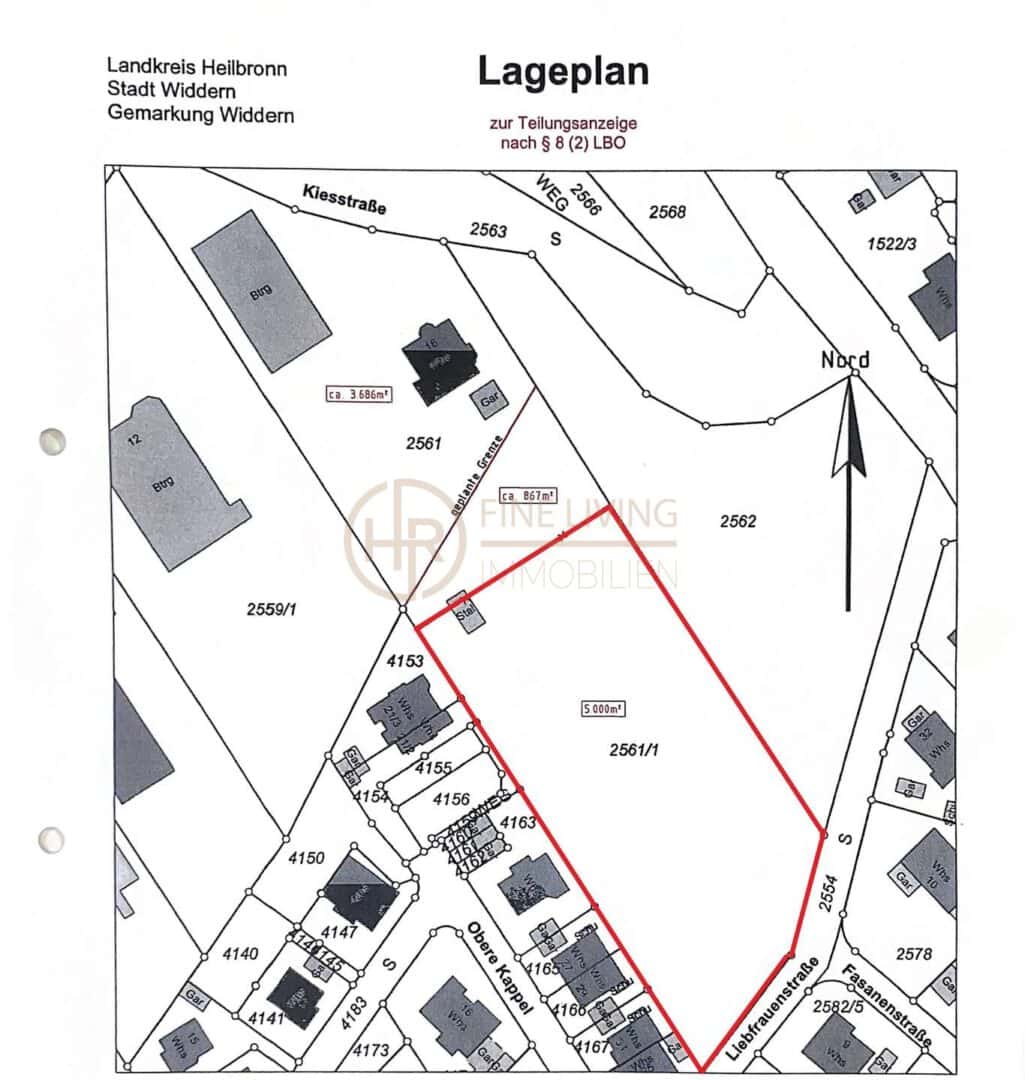 Lageplan Baugrundstück Widdern gekennzeichnet